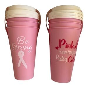 6pc pink Breast Cancer Awareness reusable lidded to-go microwaveable coffee cups